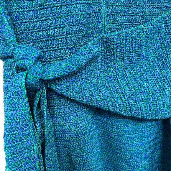 Mozhdeh Matin Mozh Mozh Zigzag Crochet Knit 3/4 Sleeve Mini Dress Blue Sz M NWT - Picture 4 of 8